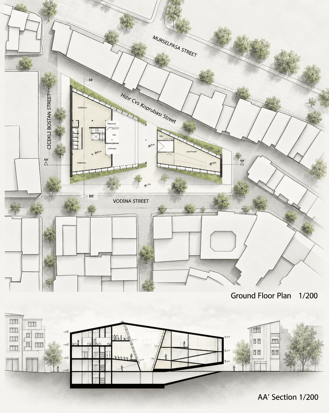 Balat Community Center ground floor plan and section